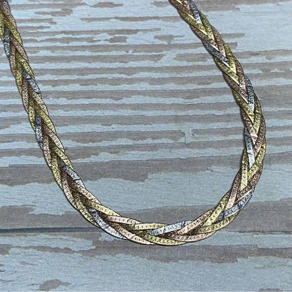 Vintage Jewelry Vintage Sterling Tricolor Herringbone Necklace